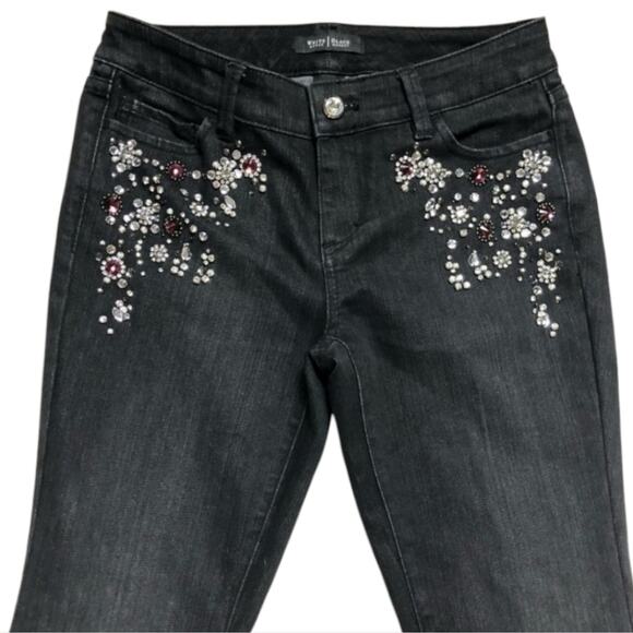 White House Black Market Whbm crystal studded‎ black Side Leg mom jeans Sz 2 New - Picture 14 of 16